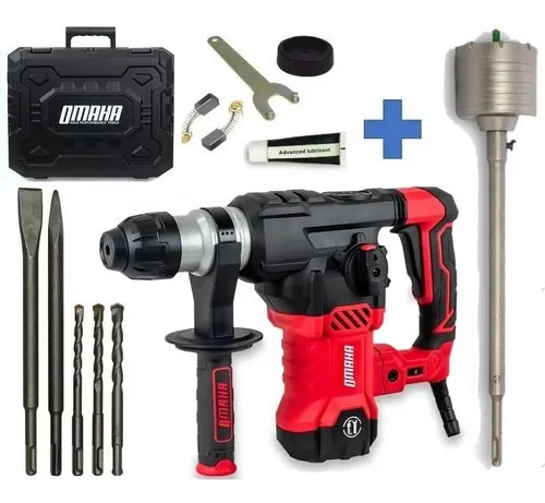 Rotomartillo Percutor 1500w 5,5 J Omaha + Cinceles + Maletin Rojo 50 Mhz