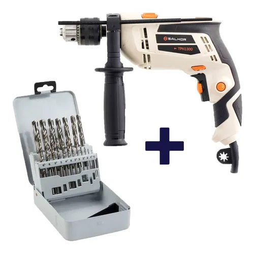 Taladro Atornillador Percutor 13 Mm 600w + Set De 19 Mechas