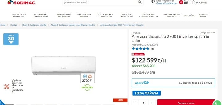 Ofertas de aires acondicionados en Sodimac