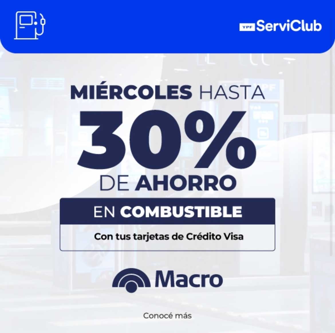 Miércoles: 30% de ahorro con Tarjetas Banco Macro pagando con App YPF